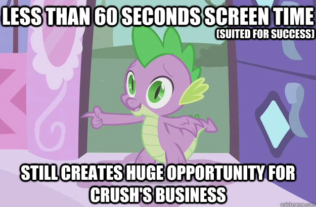 less than 60 seconds screen time Still creates huge opportunity for crush's business (Suited for Success) - less than 60 seconds screen time Still creates huge opportunity for crush's business (Suited for Success)  Good Guy Spike