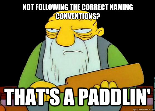 Not following the correct naming conventions? That's a Paddlin' - Not following the correct naming conventions? That's a Paddlin'  Thats a paddlin