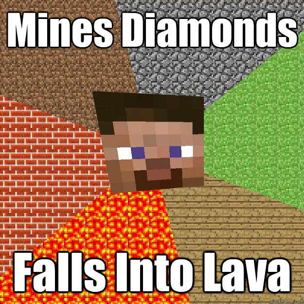 Mines Diamonds Falls Into Lava  Minecraft