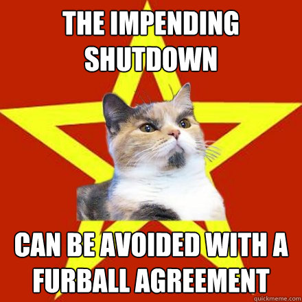 the impending shutdown can be avoided with a furball agreement  Lenin Cat