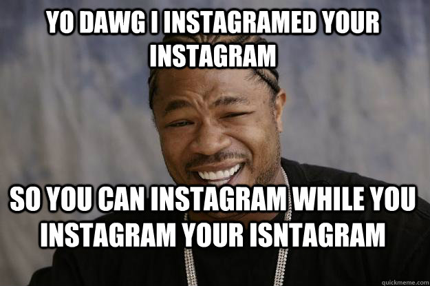 YO dawg i instagramed your instagram so you can instagram while you instagram your isntagram  Xzibit meme