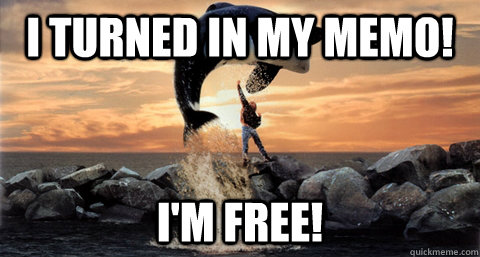 I Turned in my MEMO! I'm FREE!  Free Willy