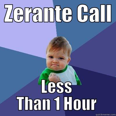  ZERANTE CALL  LESS THAN 1 HOUR Success Kid