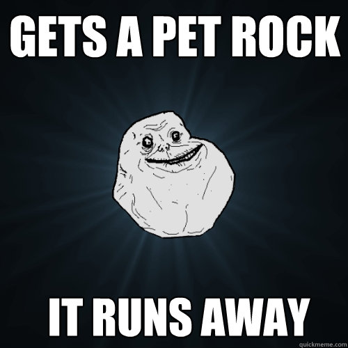 gets a pet rock  it runs away   Forever Alone