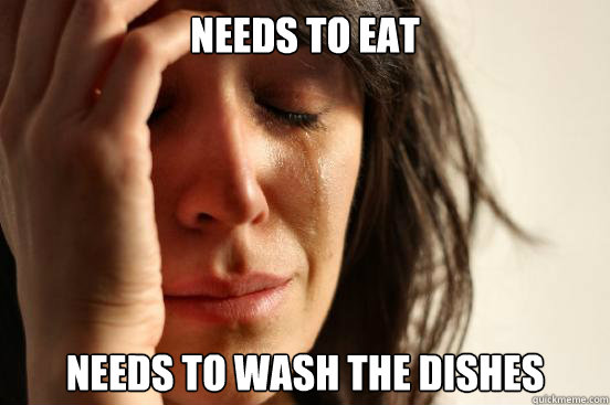 needs to eat needs to wash the dishes - needs to eat needs to wash the dishes  First World Problems