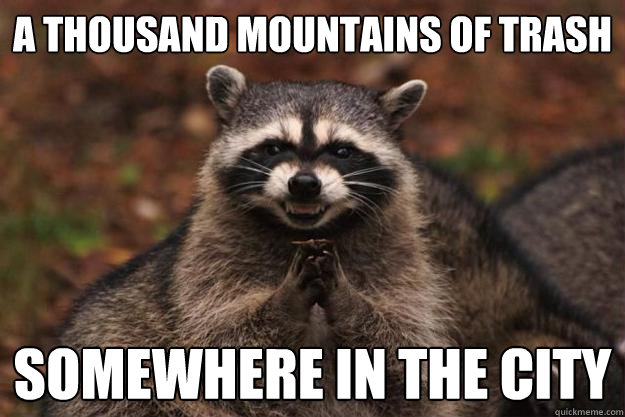 a thousand mountains of trash somewhere in the city - a thousand mountains of trash somewhere in the city  Evil Plotting Raccoon