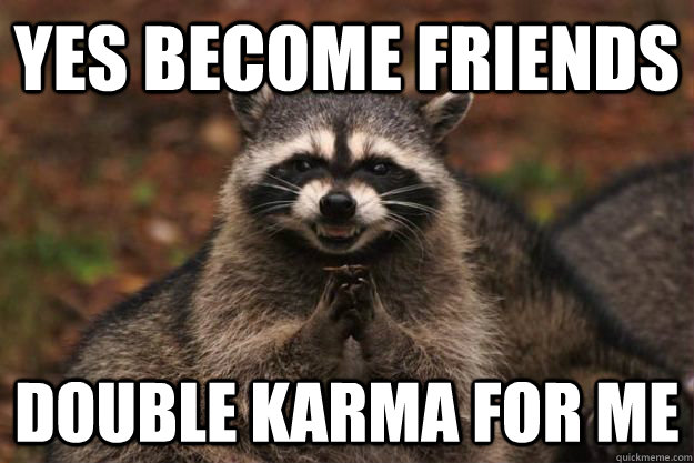 Yes become friends Double Karma For Me  Evil Plotting Raccoon