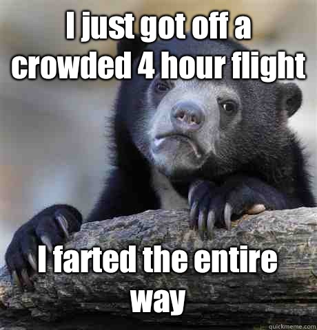 I just got off a crowded 4 hour flight I farted the entire way  Confession Bear