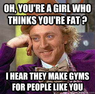 Oh, You're a girl who thinks you're fat ? I hear they make gyms for people like you - Oh, You're a girl who thinks you're fat ? I hear they make gyms for people like you  Condescending Wonka