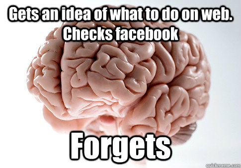 Gets an idea of what to do on web. Checks facebook Forgets   Scumbag Brain