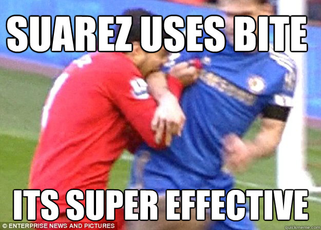 suarez uses bite its super effective  