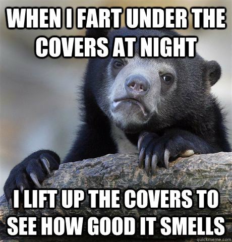 When I fart under the covers at night I lift up the covers to see how good it smells  Confession Bear