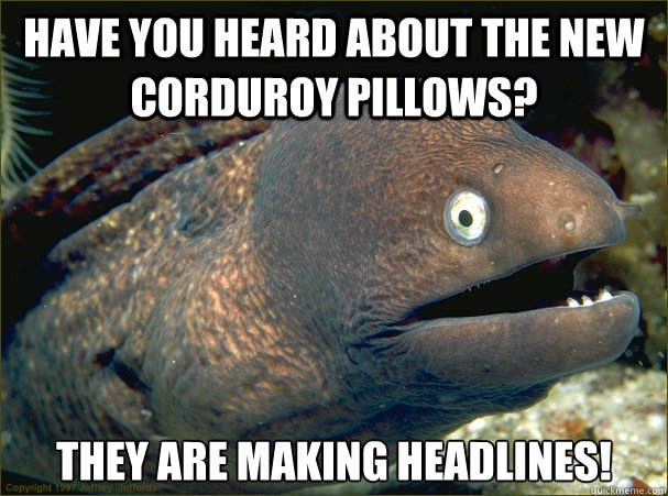 Have you heard about the new corduroy pillows? They are making headlines! - Have you heard about the new corduroy pillows? They are making headlines!  Bad Joke Eel