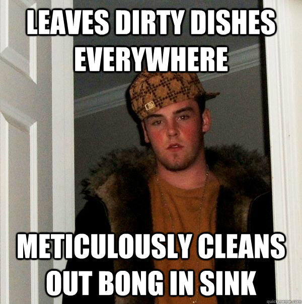 Leaves dirty dishes everywhere meticulously cleans out bong in sink  Scumbag Steve