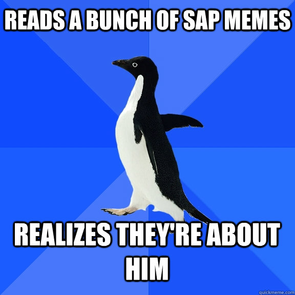 Reads a bunch of SAP memes Realizes they're about him    Socially Awkward Penguin