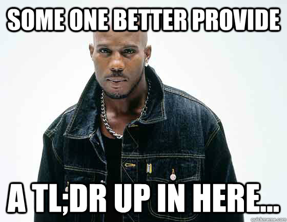 Some one better provide a TL;DR up in here...  DMX Up in Here