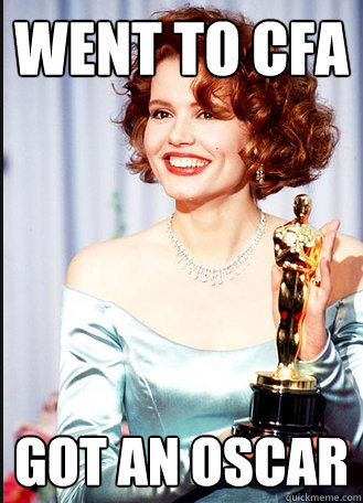 WENT TO CFA GOT AN OSCAR - WENT TO CFA GOT AN OSCAR  BU Geena Davis meme