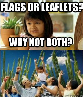 Why not both? Flags or leaflets?  Why not both