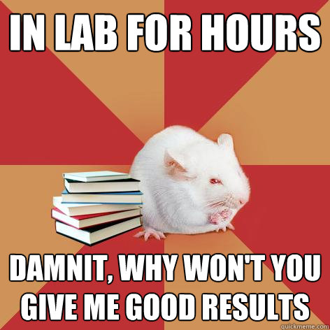 in lab for hours damnit, why won't you give me good results  Science Major Mouse