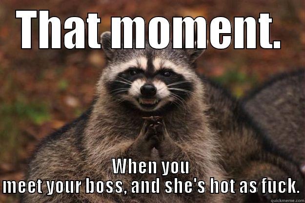 THAT MOMENT. WHEN YOU MEET YOUR BOSS, AND SHE'S HOT AS FUCK. Evil Plotting Raccoon