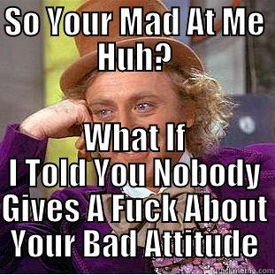 So your mad huh? - SO YOUR MAD AT ME HUH? WHAT IF I TOLD YOU NOBODY GIVES A FUCK ABOUT YOUR BAD ATTITUDE Condescending Wonka