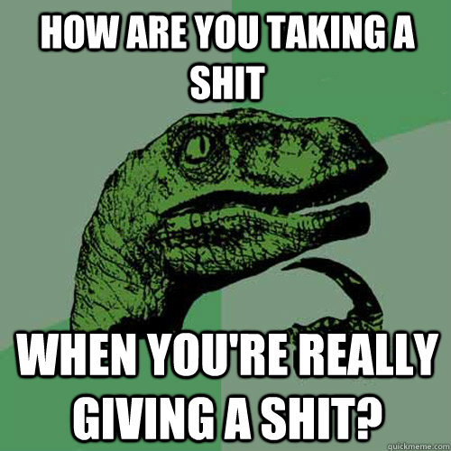 How are you taking a shit when you're really giving a shit?  Philosoraptor