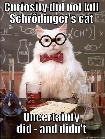 CURIOSITY DID NOT KILL SCHRÖDINGER'S CAT UNCERTAINTY DID - AND DIDN'T Chemistry Cat