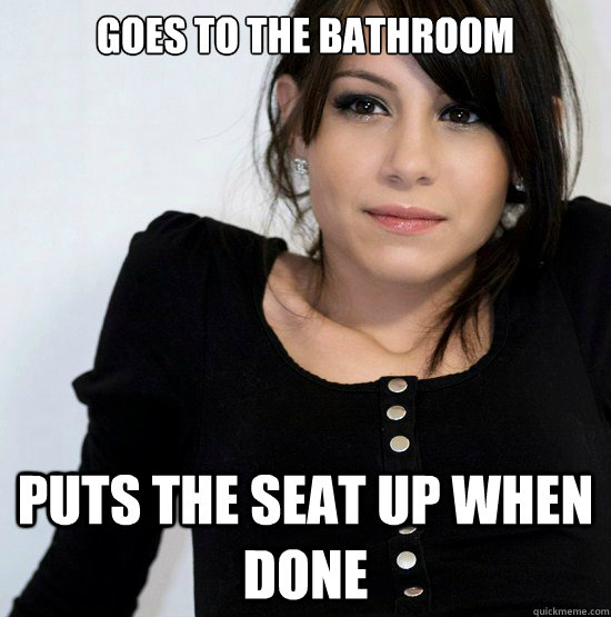 Goes to the bathroom Puts the seat up when done - Goes to the bathroom Puts the seat up when done  Good Girl Gabby
