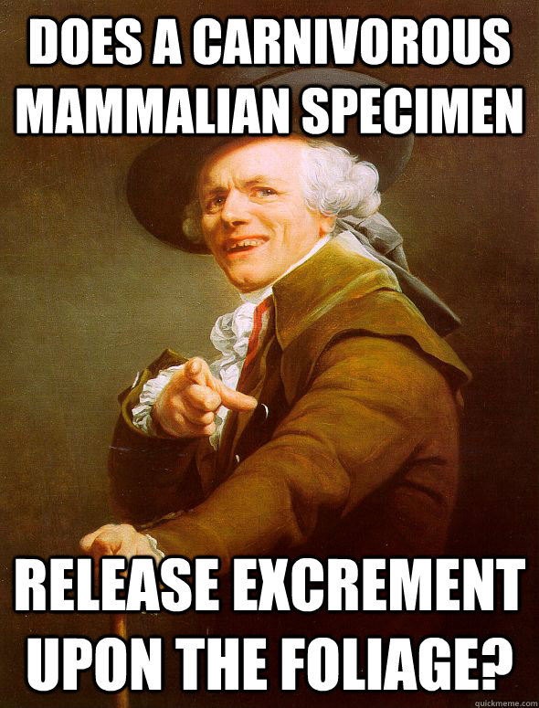 does a carnivorous mammalian specimen release excrement upon the foliage?   Joseph Ducreux