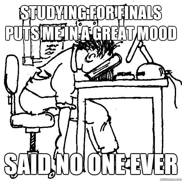studying for Finals puts me in a great mood said no one ever - studying for Finals puts me in a great mood said no one ever  Misc