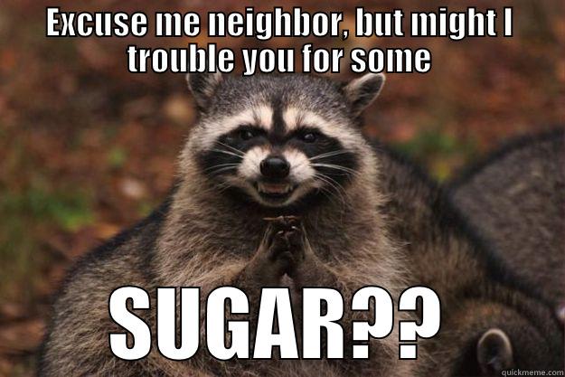 EXCUSE ME NEIGHBOR, BUT MIGHT I TROUBLE YOU FOR SOME SUGAR?? Evil Plotting Raccoon