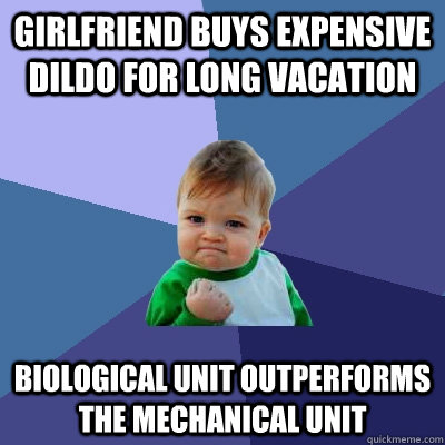 Girlfriend buys expensive dildo for long vacation Biological Unit outperforms the mechanical unit  Success Kid