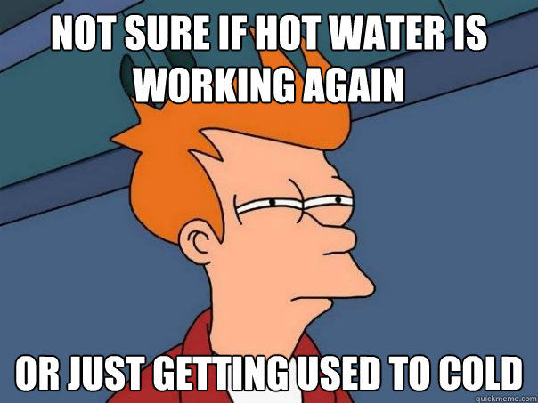 Not sure if hot water is working again or just getting used to cold  Futurama Fry