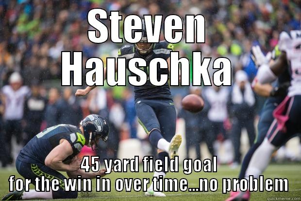 Seahawks meme - STEVEN HAUSCHKA 45 YARD FIELD GOAL FOR THE WIN IN OVER TIME...NO PROBLEM Misc