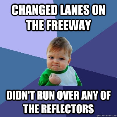 Changed lanes on the freeway Didn't run over any of the reflectors  Success Kid