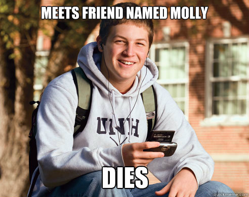 Meets friend named Molly Dies  College Freshman