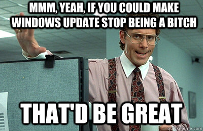 Mmm, yeah, if you could make Windows Update stop being a bitch that'd be great  Office Space