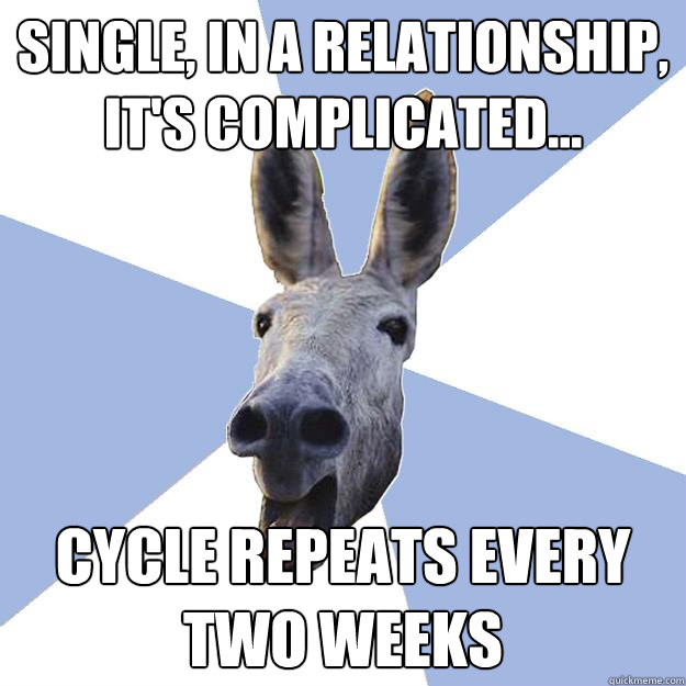 single, in a relationship, it's complicated... cycle repeats every two weeks  Jackass Boyfriend