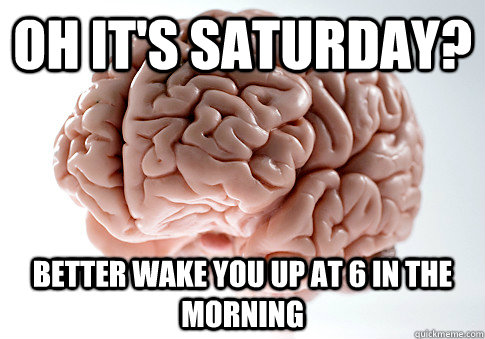 oh it's saturday? better wake you up at 6 in the morning - oh it's saturday? better wake you up at 6 in the morning  Scumbag Brain