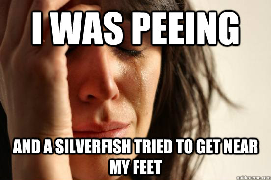 I was peeing and a silverfish tried to get near my feet  First World Problems