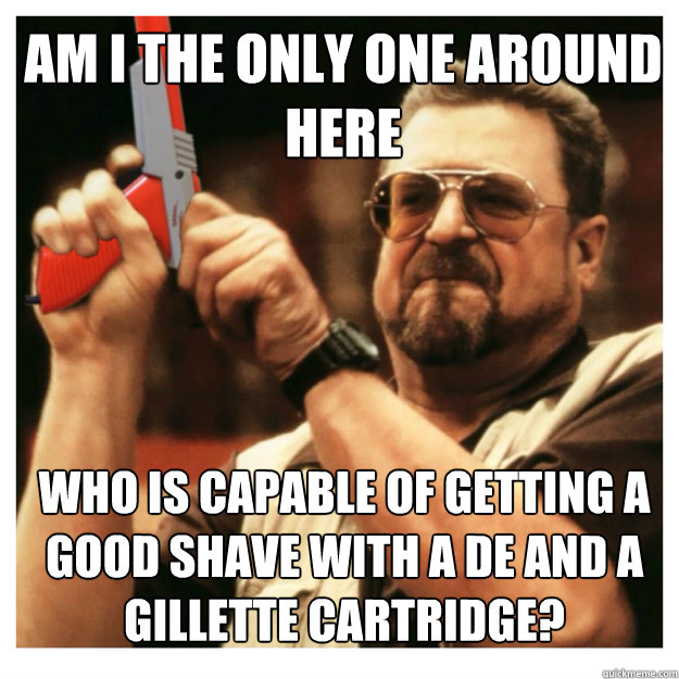 AM I THE ONLY ONE AROUND HERE who is capable of getting a good shave with a DE and a gillette cartridge?  John Goodman