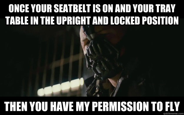 Once your seatbelt is on and your tray table in the upright and locked position then you have my permission to fly - Once your seatbelt is on and your tray table in the upright and locked position then you have my permission to fly  Badass Bane