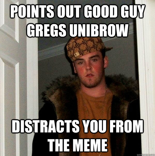 Points out good guy gregs unibrow Distracts you from the meme  Scumbag Steve