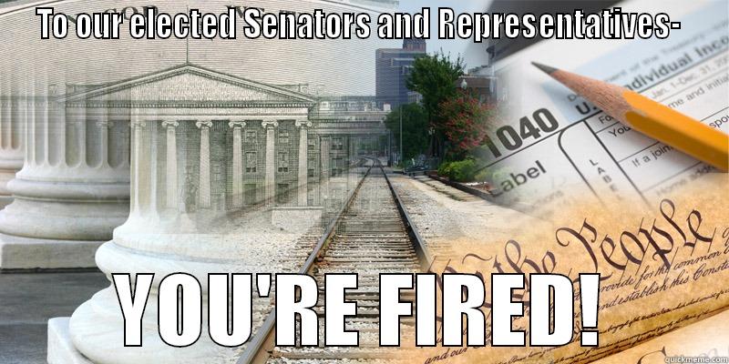 You're fired government officials! - TO OUR ELECTED SENATORS AND REPRESENTATIVES-  YOU'RE FIRED! Misc