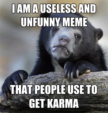 I AM A USELESS AND UNFUNNY MEME THAT PEOPLE USE TO GET KARMA  Confession Bear