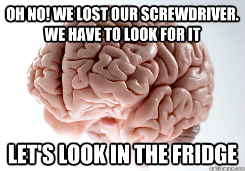 oh no! we lost our screwdriver. We have to look for it Let's Look in the fridge  Scumbag Brain