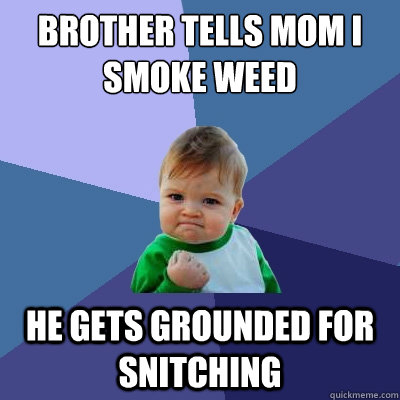 brother tells mom i smoke weed he gets grounded for snitching  Success Kid