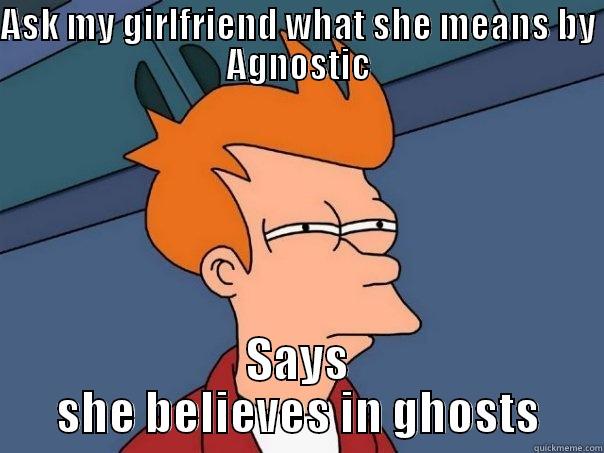 ASK MY GIRLFRIEND WHAT SHE MEANS BY AGNOSTIC SAYS SHE BELIEVES IN GHOSTS Futurama Fry