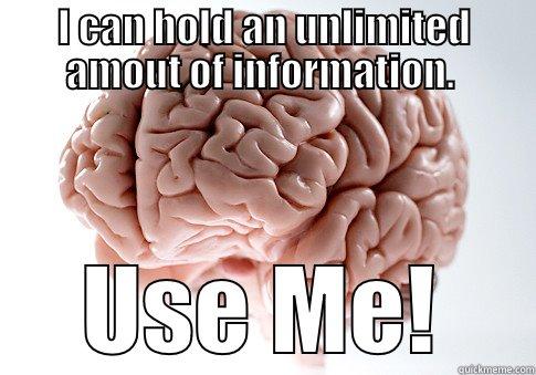 I CAN HOLD AN UNLIMITED AMOUT OF INFORMATION.  USE ME! Scumbag Brain