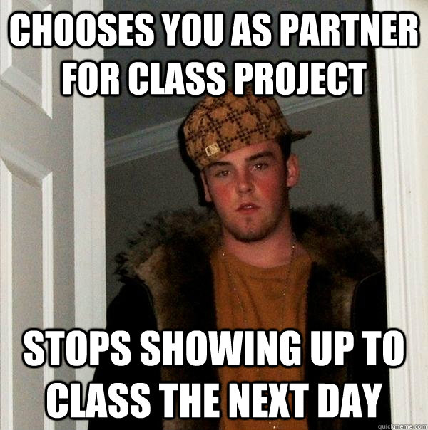 Chooses you as partner for class project Stops showing up to class the next day - Chooses you as partner for class project Stops showing up to class the next day  Scumbag Steve